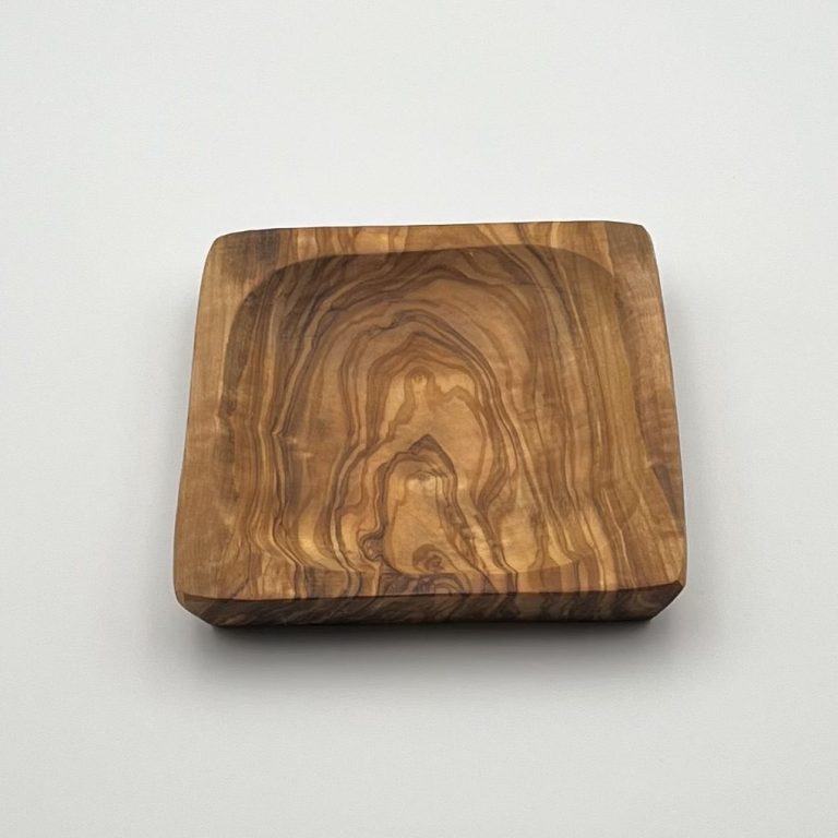 13cm Hand Carved Solid Olive Wood Square Bowl