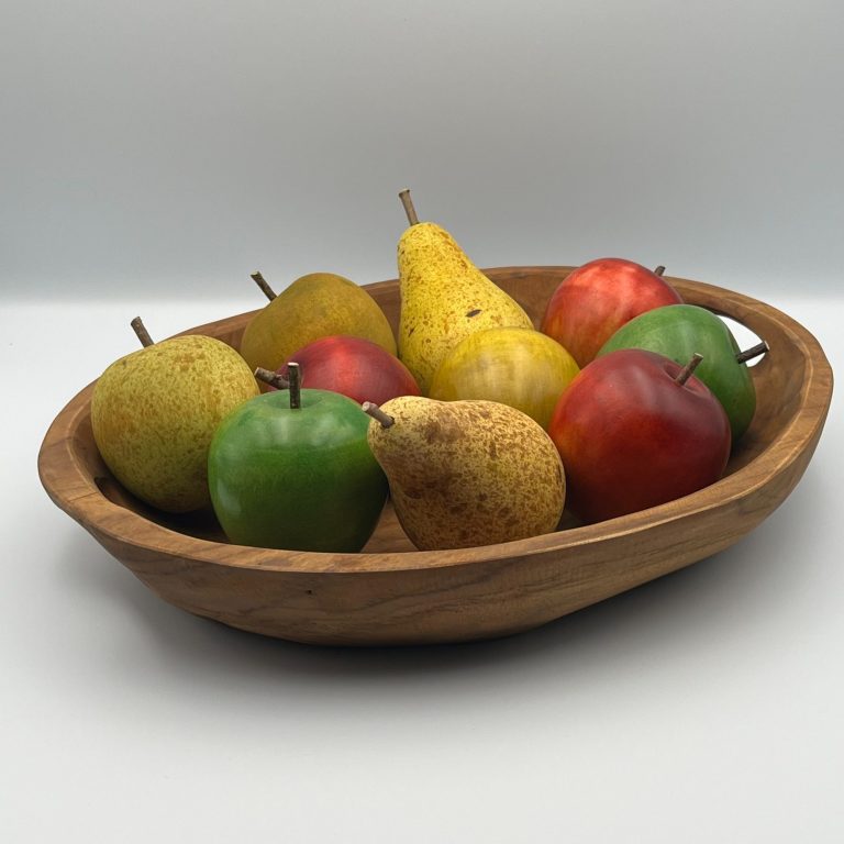 37cm Medium Rustic Wooden Solid Fruit Bowl With Handles