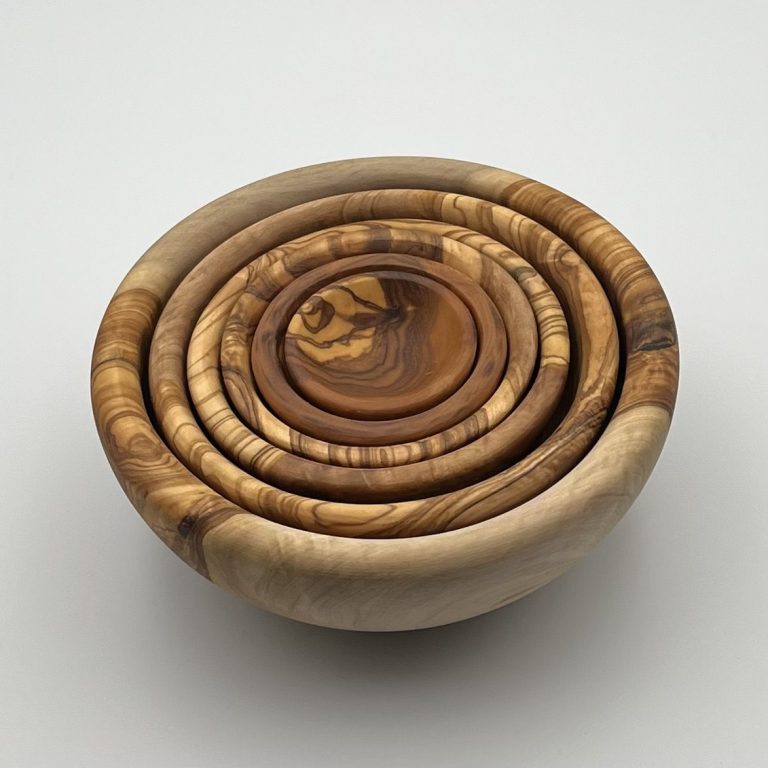 Set of 6 Hand Carved Solid Olive Wood Serving Bowls