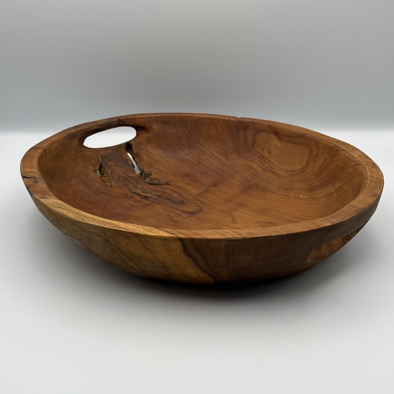 37cm Medium Rustic Wooden Solid Fruit Bowl With Handles