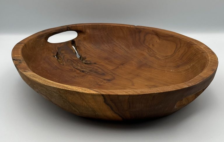 37cm Medium Rustic Wooden Solid Fruit Bowl With Handles