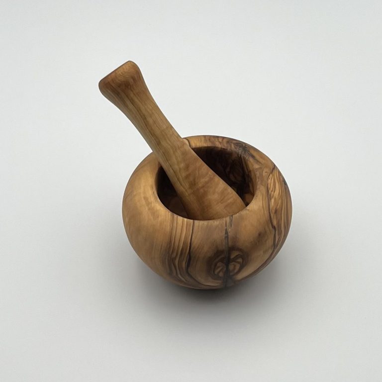 10cm Hand Carved Solid Olive Wood Mortar and Pestle